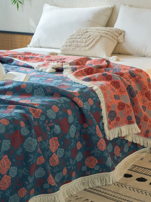 Veranda Floral Cotton Tassel Throw Blanket original reference image 13
