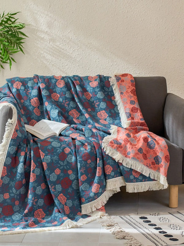 Veranda Floral Cotton Tassel Throw Blanket original reference image 17